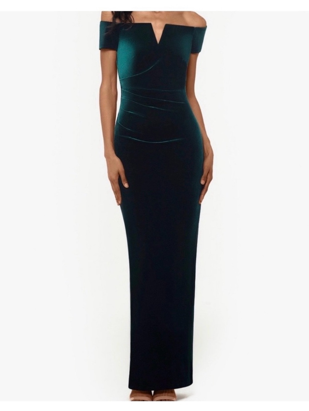 Xscape One-Shoulder Emerald Green Velvet Gown